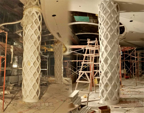 玻璃鋼網格造型裝飾柱現場施工圖