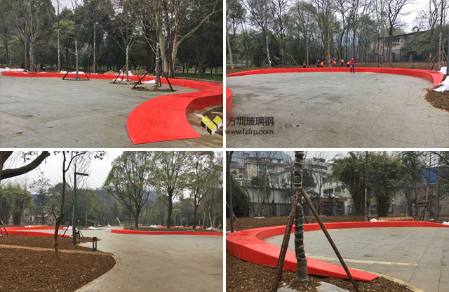 150米弧形玻璃鋼休閑椅貴陽花溪公園現場擺放圖
