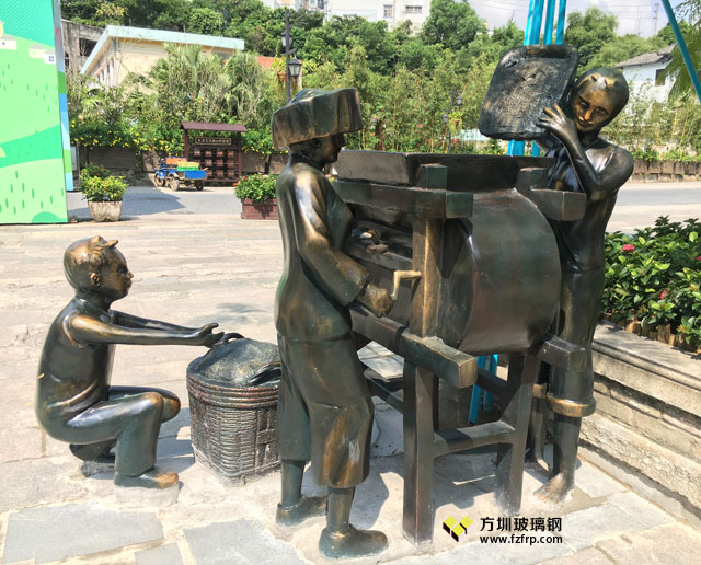 玻璃鋼仿銅人物稻谷風車雕塑廣東客家秋收場景