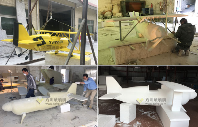 浙江溫州企業特色定制玻璃鋼飛機模型雕塑工廠生產圖