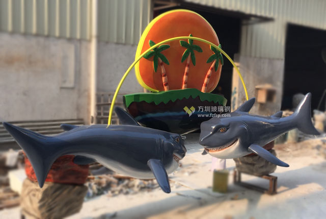 海洋風格玻璃鋼鯊魚創意門頭裝飾造型制作