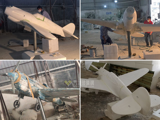 云南昆明玻璃鋼P-40戰斗機模型雕塑貼黃金定制擺件