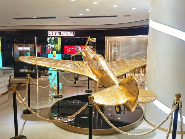 深圳黃金珠寶店不銹鋼戰斗機雕塑模型大擺件